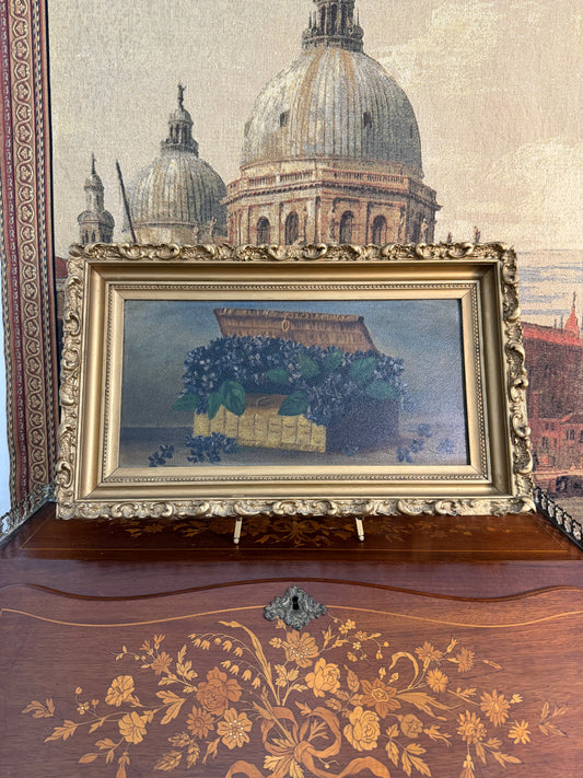 Antique Oil Painting of Pansies 