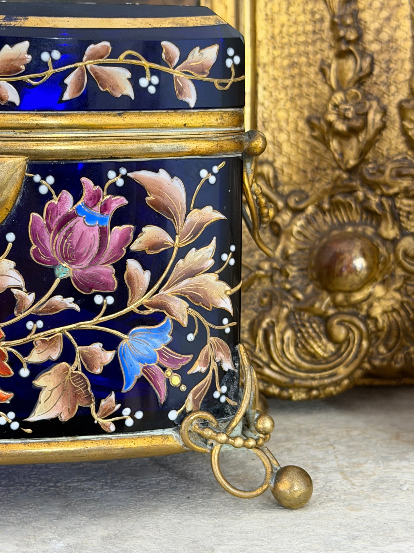 Antique Bohemian Moser Enameled Glass Jewelry Casket
Box, 19th Century