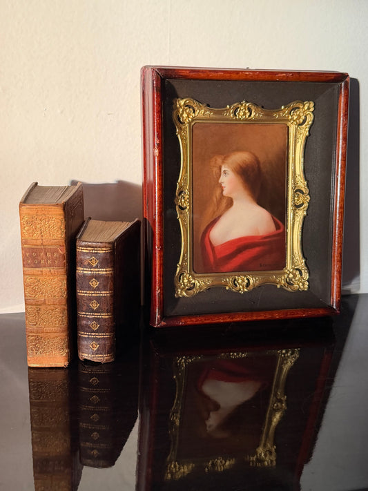 Antique Porcelaine Hand Painted Colored Photo Portrait