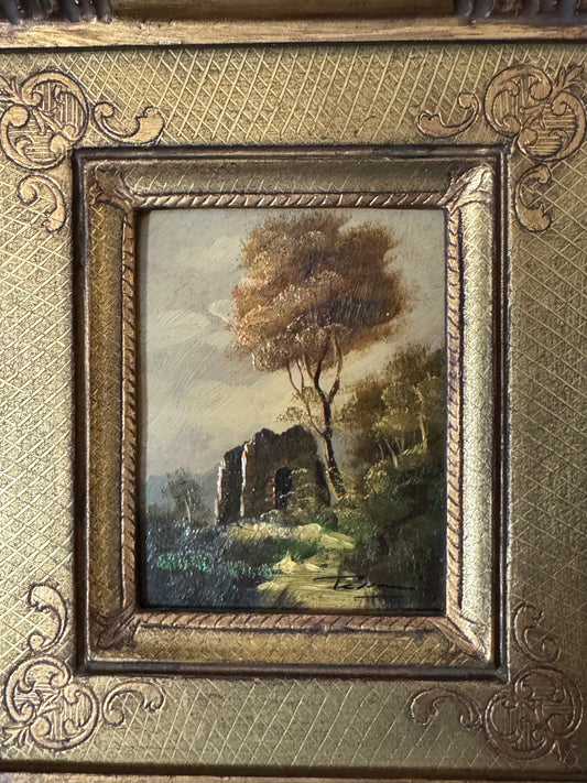 Vintage mini oil painting Mid century Made in Italy