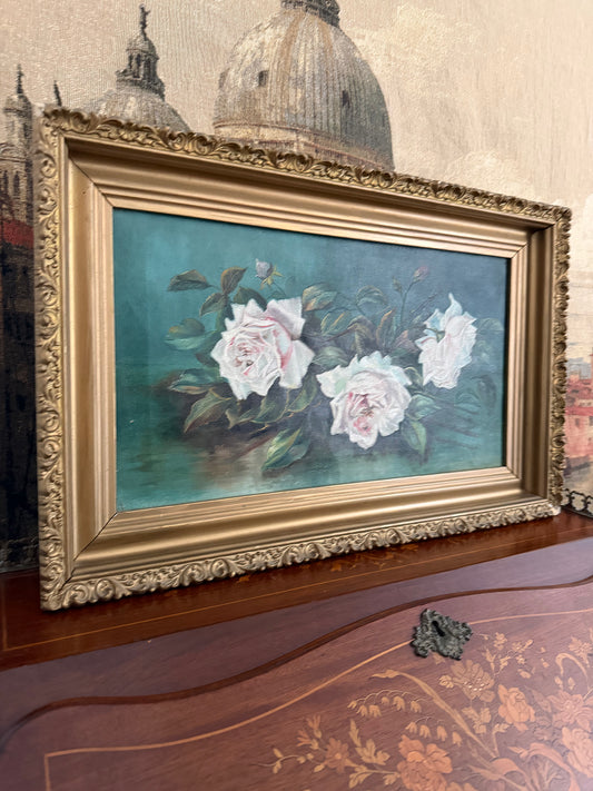 Antique Oil Painting of Roses