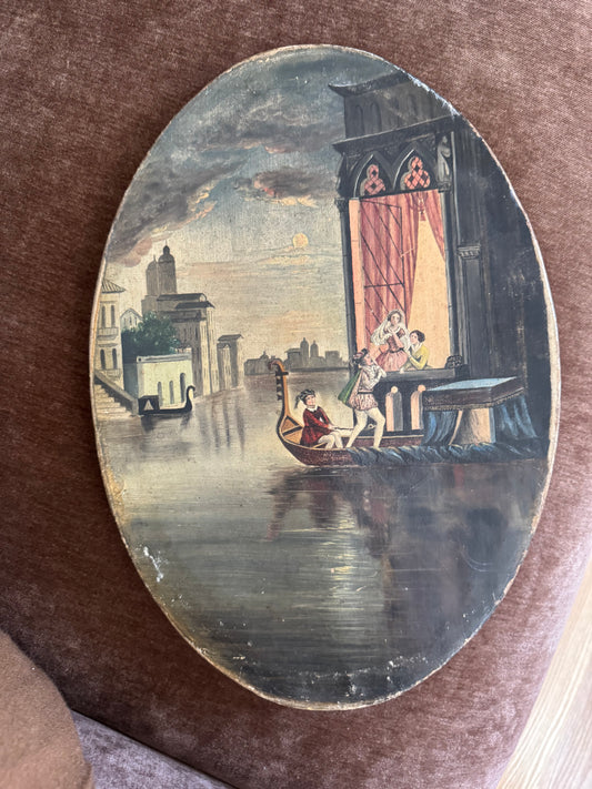 Antique Rare Oval Oil Painting. Depicting Romeo & Juliet