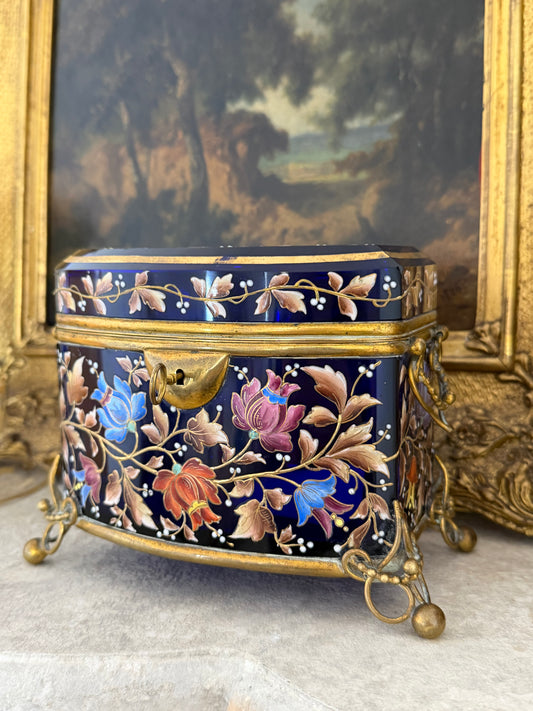Antique Bohemian Moser Enameled Glass Jewelry Casket
Box, 19th Century