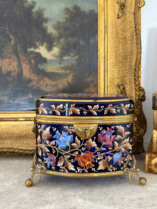 Antique Bohemian Moser Enameled Glass Jewelry Casket
Box, 19th Century