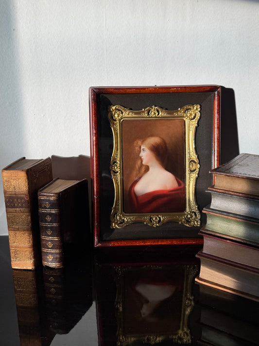 Antique Porcelaine Hand Painted Colored Photo Portrait