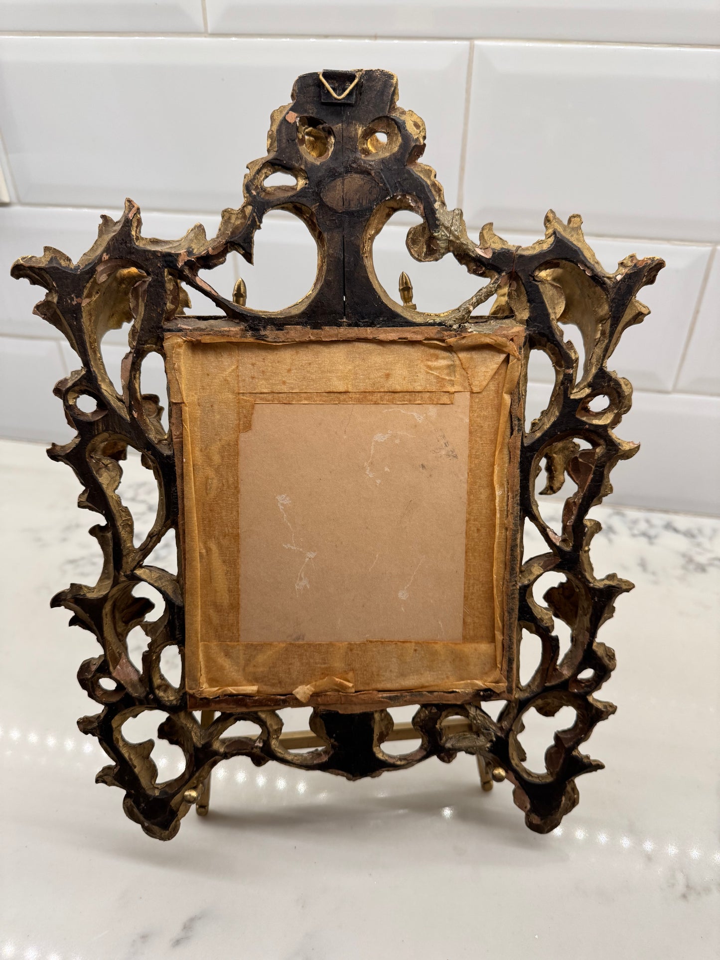 Antique Small Victorian painting on ivory in ornate gold frame