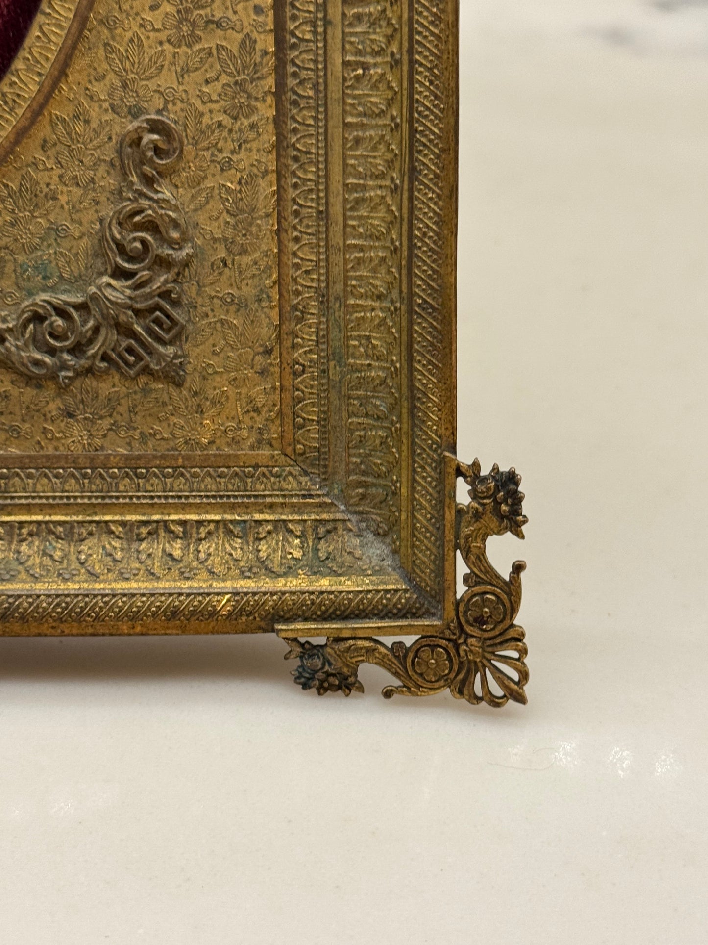 Antique French Brass Frame Portrait Of A Lady Hand Painted On Porcelain. Signed