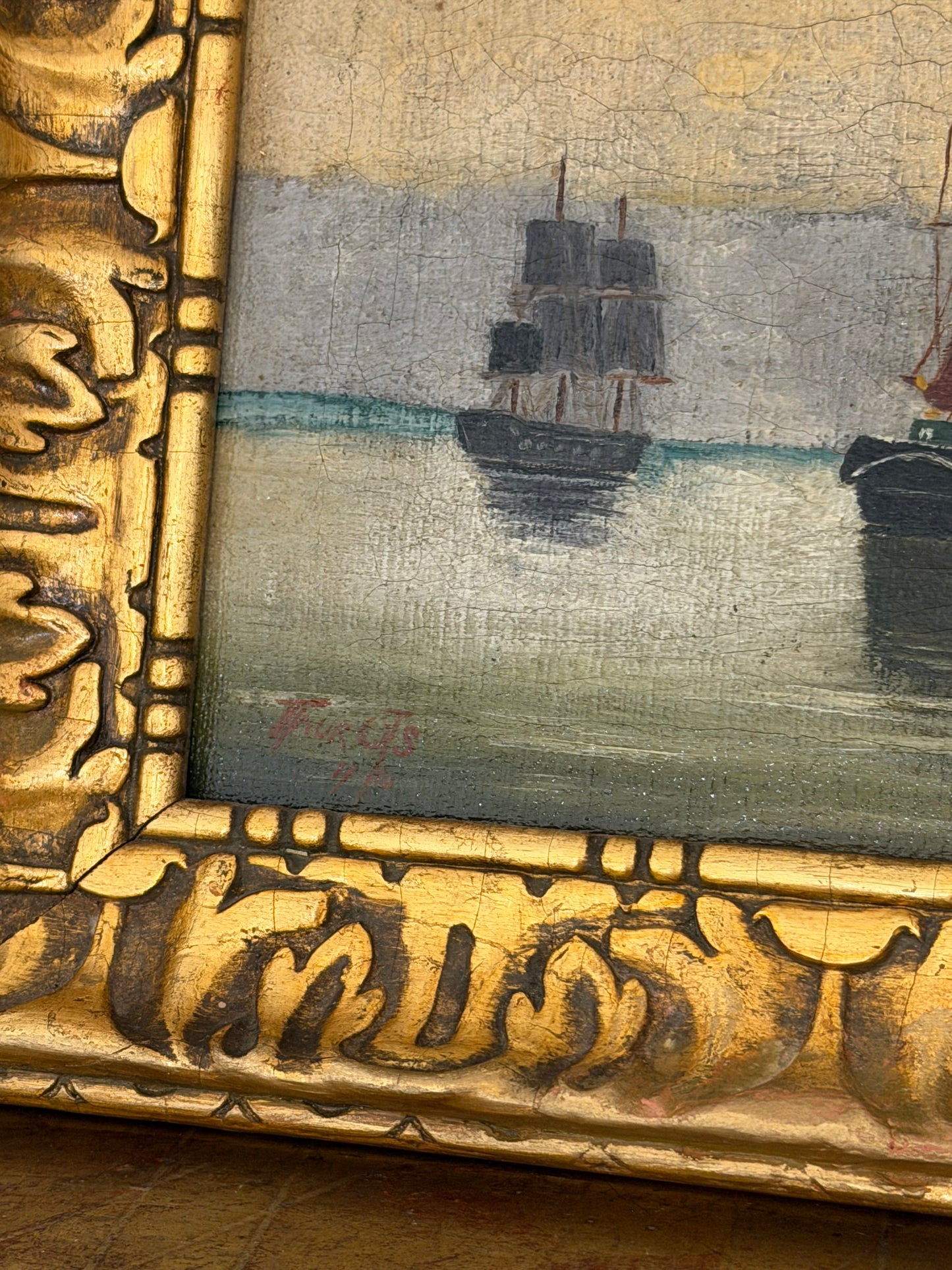 Antique Nautical Oil Painting