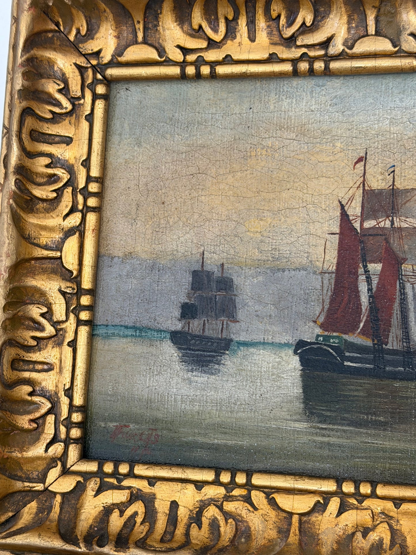 Antique Nautical Oil Painting