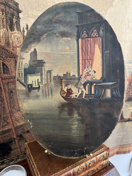 Antique Rare Oval Oil Painting. Depicting Romeo & Juliet